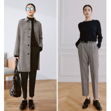 茉莉雅集CE琳同料Italy小千鸟格纹全羊毛风衣烟管裤