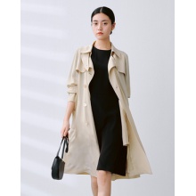 双排扣真丝系带风衣外套短款长款