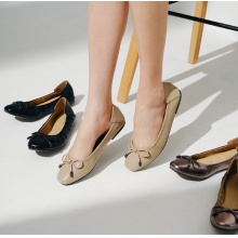 云朵系列优雅赫本风蝴蝶结羊皮软底圆头单鞋